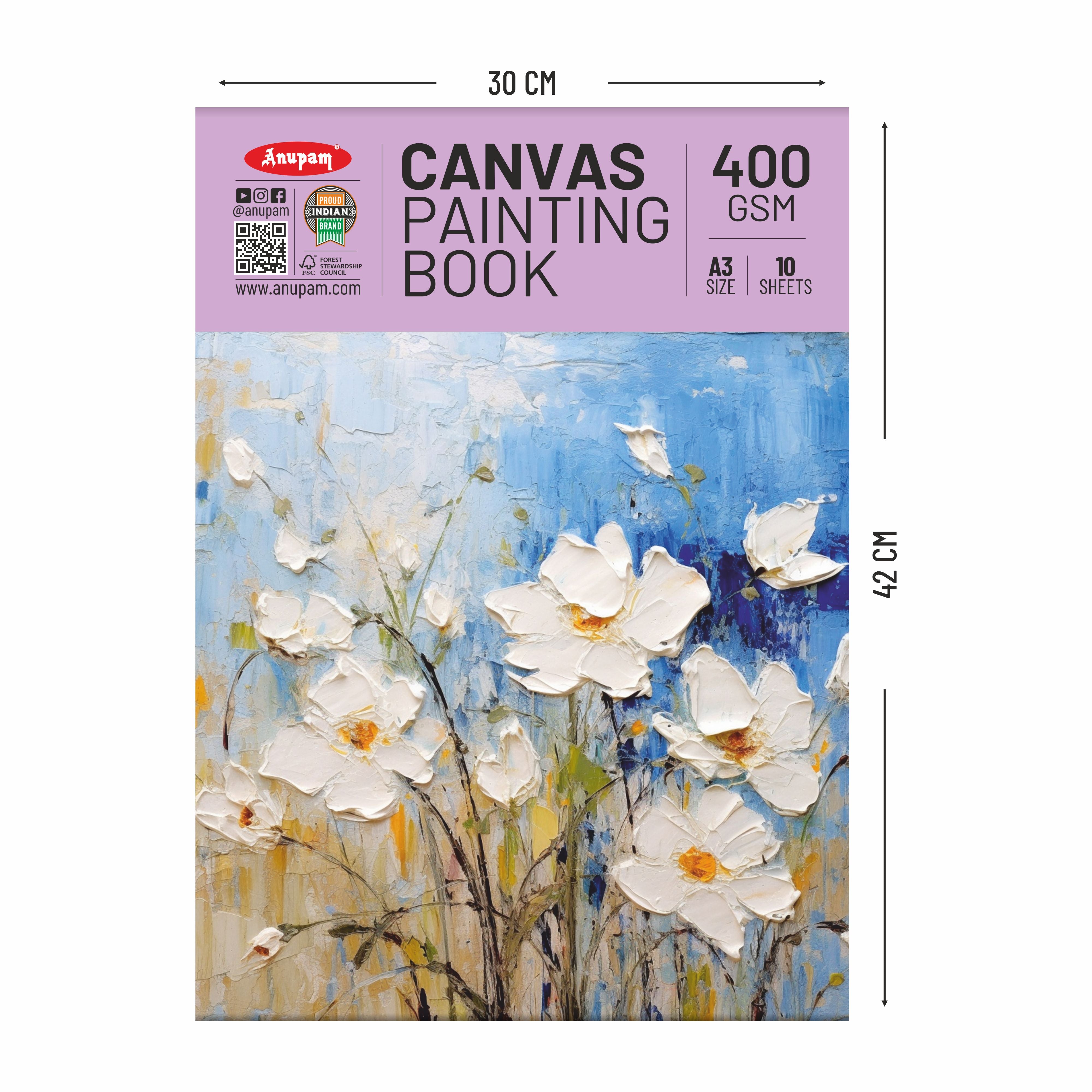 Anupam Canvas Pad Acrylic Gesso Primed Acid Free-10 Oz -400GSM-(10 Sheets)
